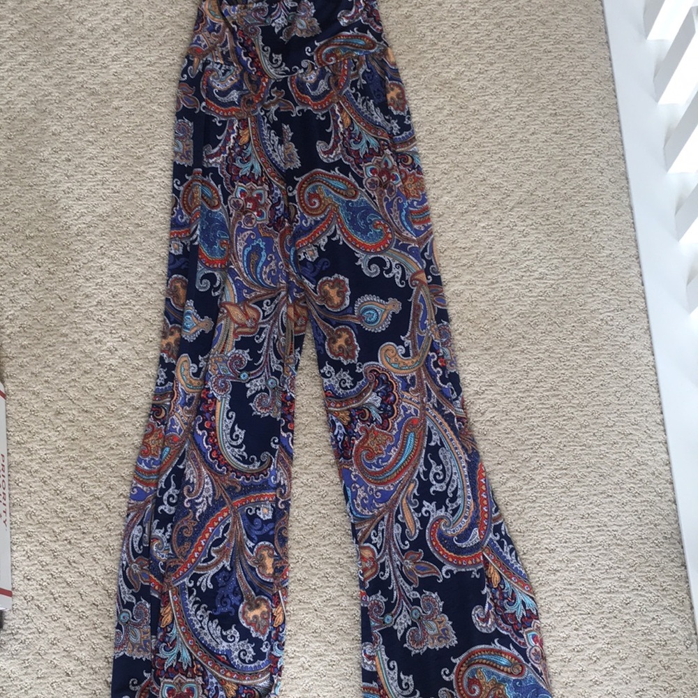 Blue hippy bohemian palazzo stretch pants paisley